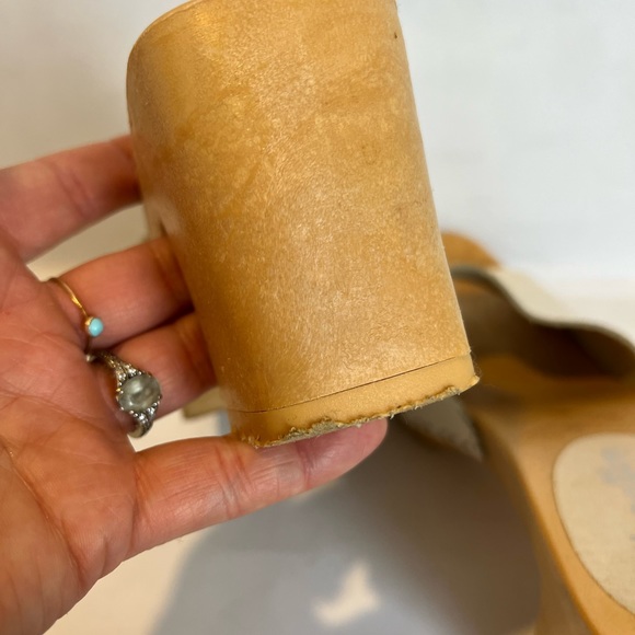 VINTAGE 90’s/Y2K White Leather Wooden Chunky Heel Open Toe Mule Size 8 - Picture 4 of 10